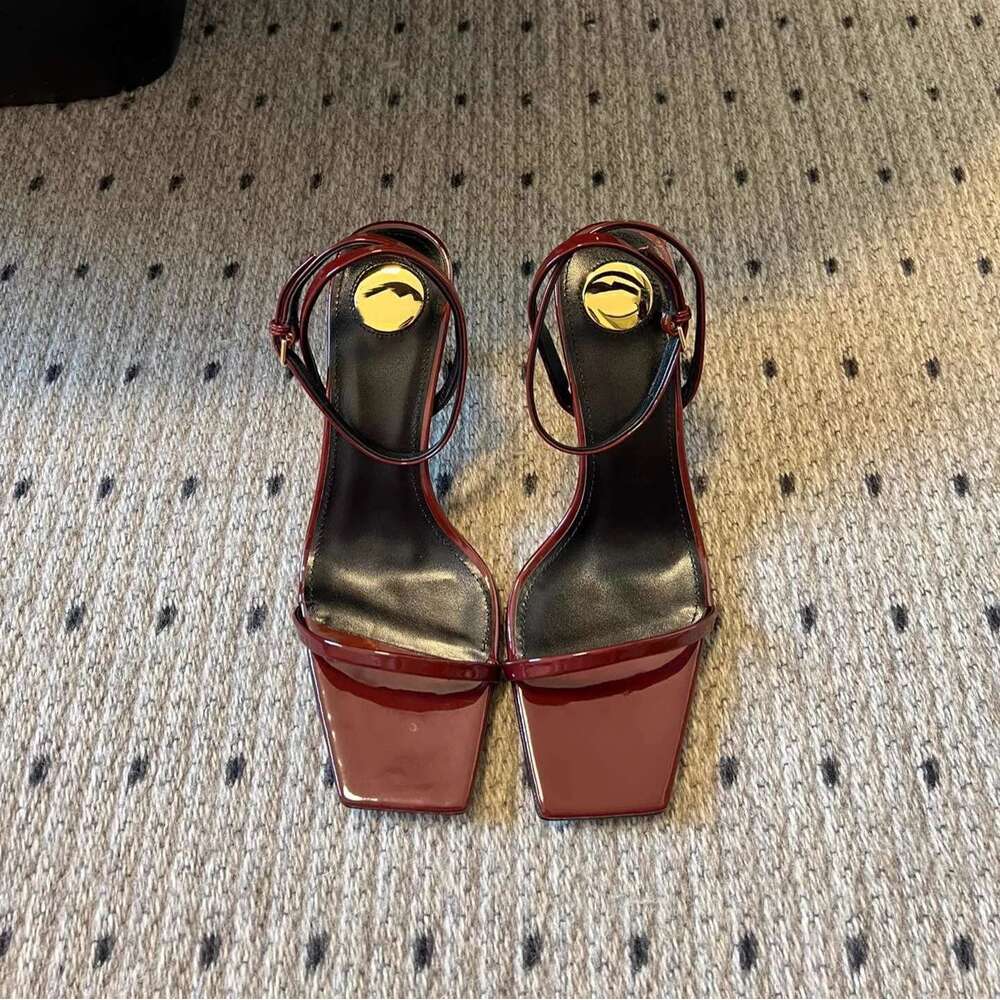 Elegant Square Toe Sandals Metal Design Single Ankle Strap Casual Foot Fighter Women's High Heels Party Dress Shoes
