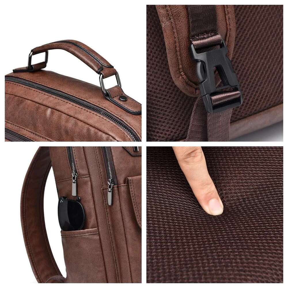 JEEP BULUO New Backpack Men School Bags Brand 15.6 Inches Laptop Backpacks High Quality Leather Waterproof Brown Fashion Urban
