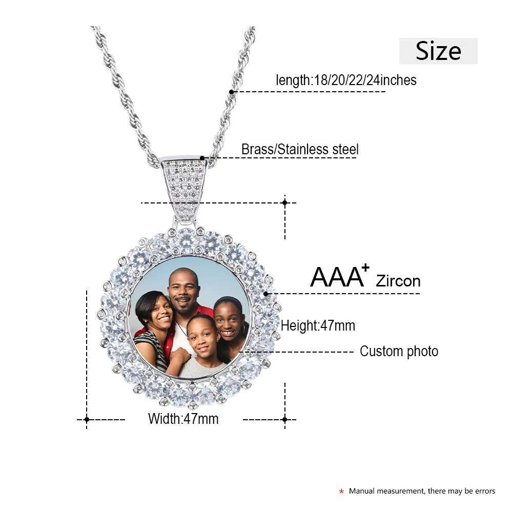 Bling Memory Jewelry Hip Hop Men Women 47mm Gold Plated Brass AAAAA CZ Diamond Iced Out Custom Photo Pendant With Picture