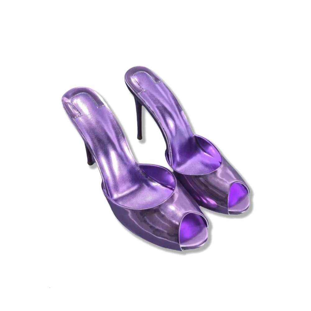 Solid Color Sandals Classic Fish Mouth Shoes Patent Leather High Heels Open Toe Fashion Women Slippers Home Mul