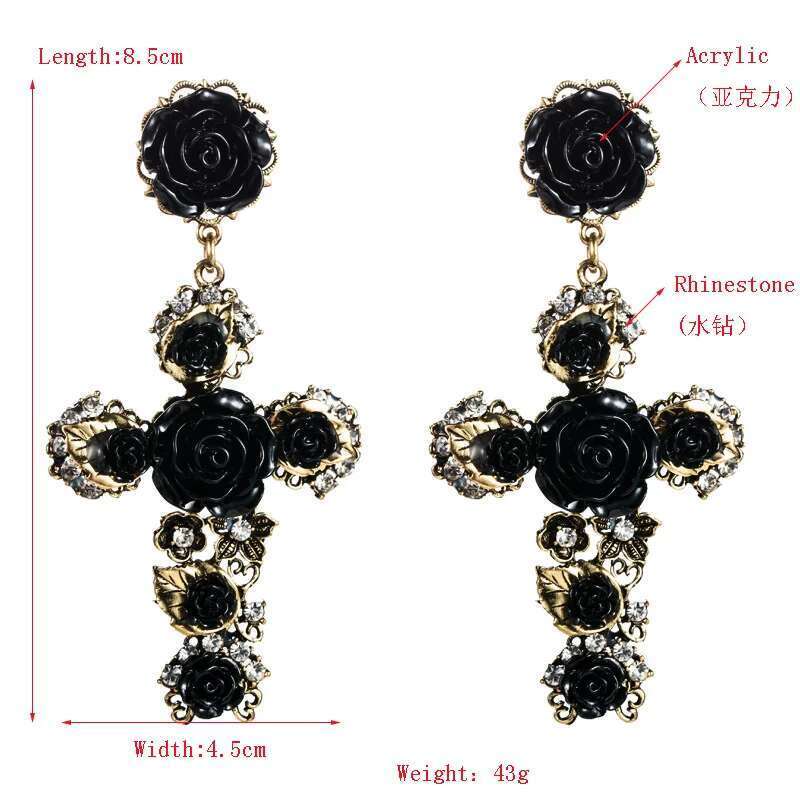 KMVEXO Baroque Vintage Gold Color Cross For Women Girls Enamel Rose Flowers Earrings Brincos Statement Jewelry 2022