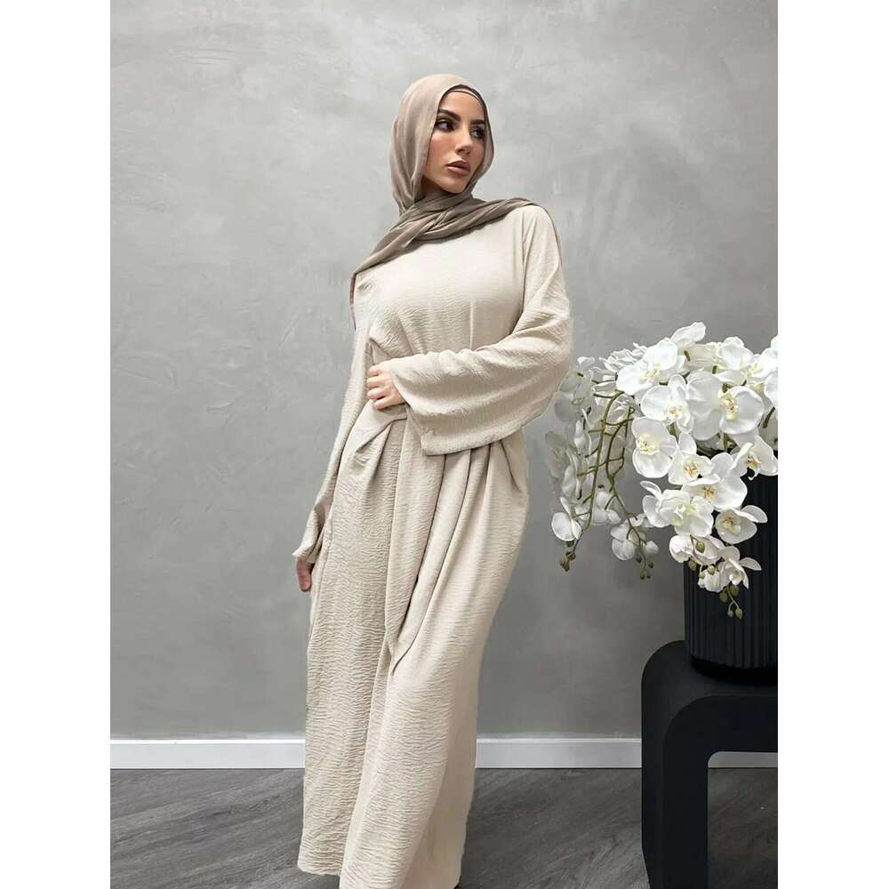 2025 Fashion Dubai Solid Belt Long Dresses For Muslim Woman Elegant Casual Marocain Islam Saudi Plain Caftan Turkish Clothing