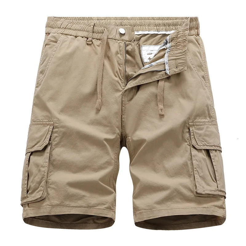 Mens cargo shorts elastic waist pull rod summer casual cotton work sports lightweight outdoor hiking tactical 250425