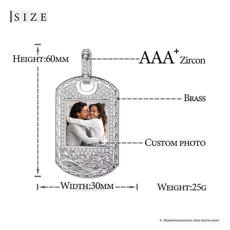 Hip Hop Fashion Jewelry Gold Plated Copper 5A CZ DIY Custom Iced Out Square Picture Pendant Necklace