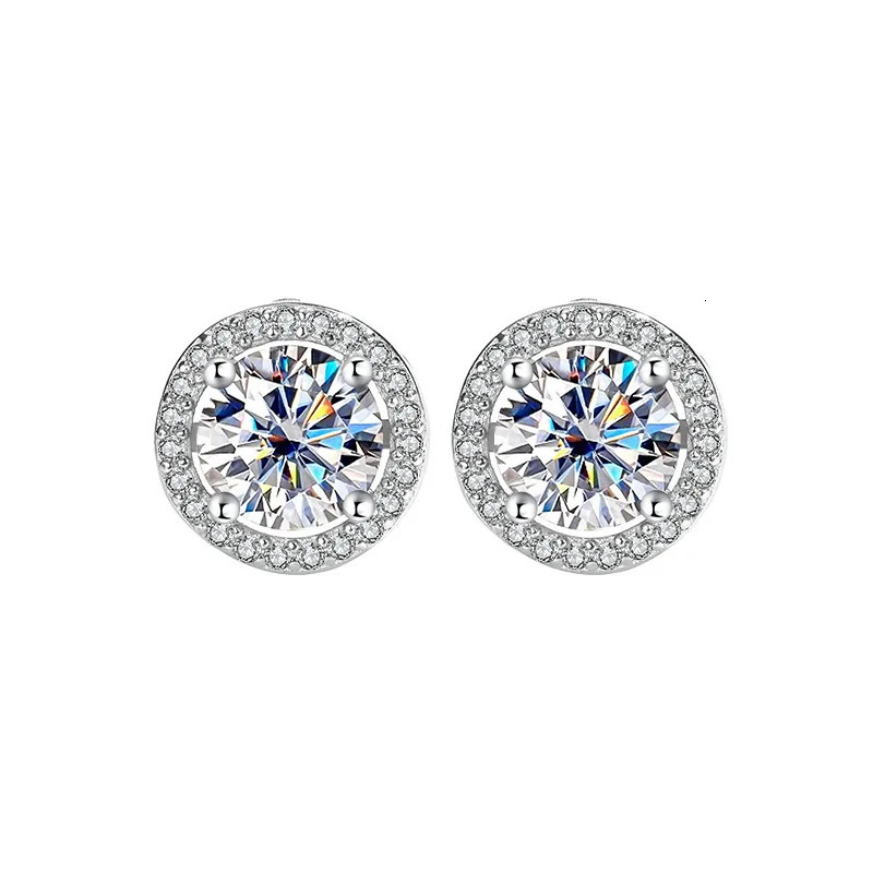 JECIRCON 1ct Multicolor Round Stud Earrings Simple Wedding Party Jewelry S925 Sterling Silver Versatile Accessories 250420