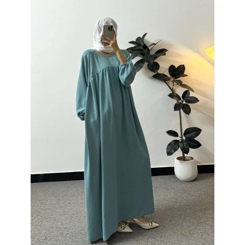 Loose Maxi Prayer Muslim Modest Dresses Jilbabs Full Sleeve Casual Solid Pockets Robe Long Ramadan Dress Women Abayas