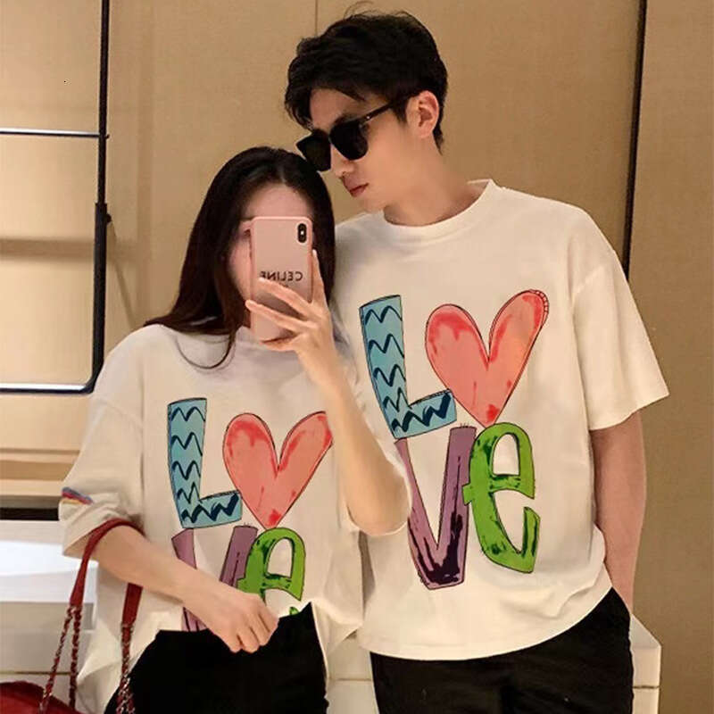 Explosive Street Parent-Child Dress Summer New Three Graffiti Print LOVE Love Foreign Style Short Sleeve T-Shirt Family Wear