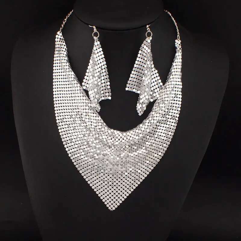 3Pcs Women Leopard Necklace + Earring Fashion Sexy Bright Beads Triangle Scarf Collarbone Chain Earrings Jewelry Set