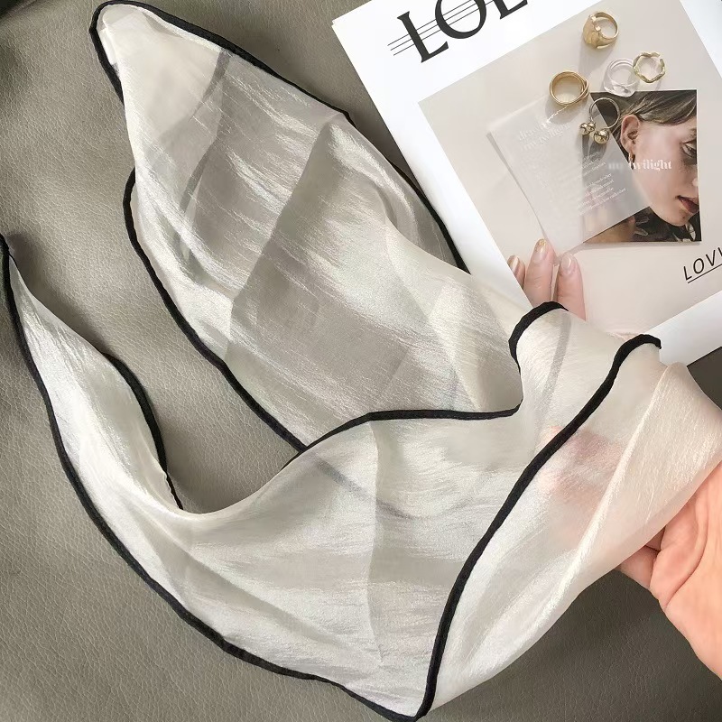 T607 Spring and Summer Decorative Fluffy Solid Color Fashion Long Scarf Transparent Small Silk Scarf Women's Wild Scarf Scarf