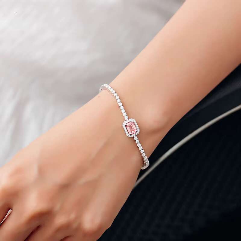 Fine Jewelry 925 Sterling Silver Moissanite Tennis Bracelet Pink Lab Sapphire Inlay With D VVS Moissanite Tennis Chain