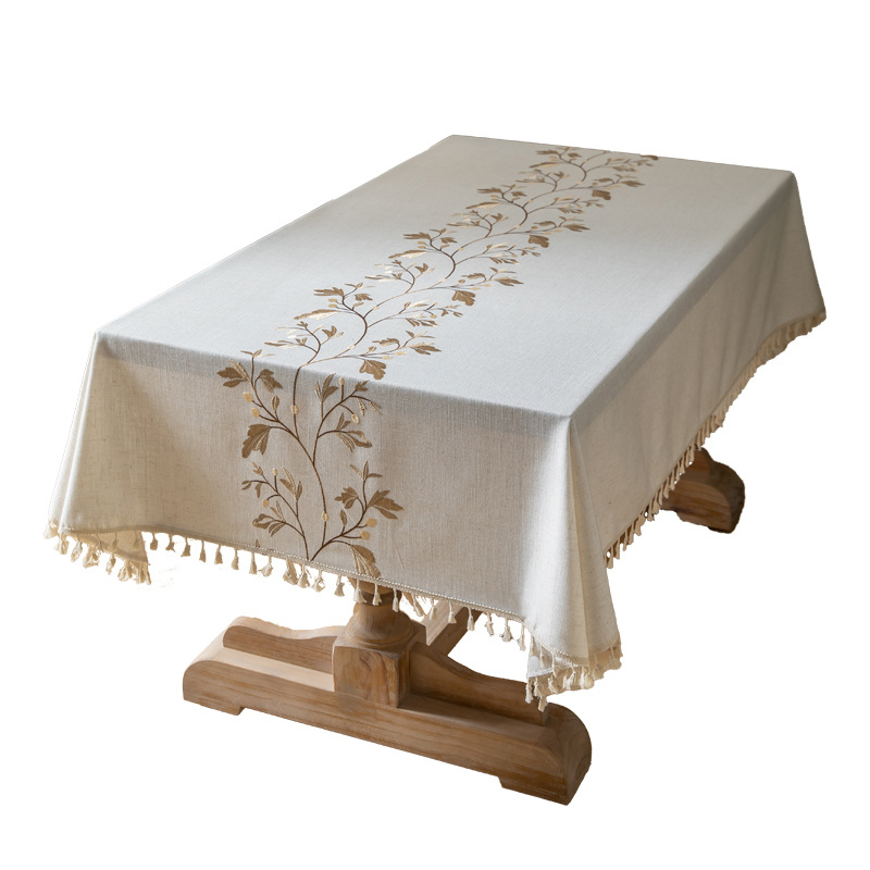 W15 Nordic ins style embroidered tablecloth cotton and linen fabric tablecloth literary small fresh tassel coffee table cloth tablecloth