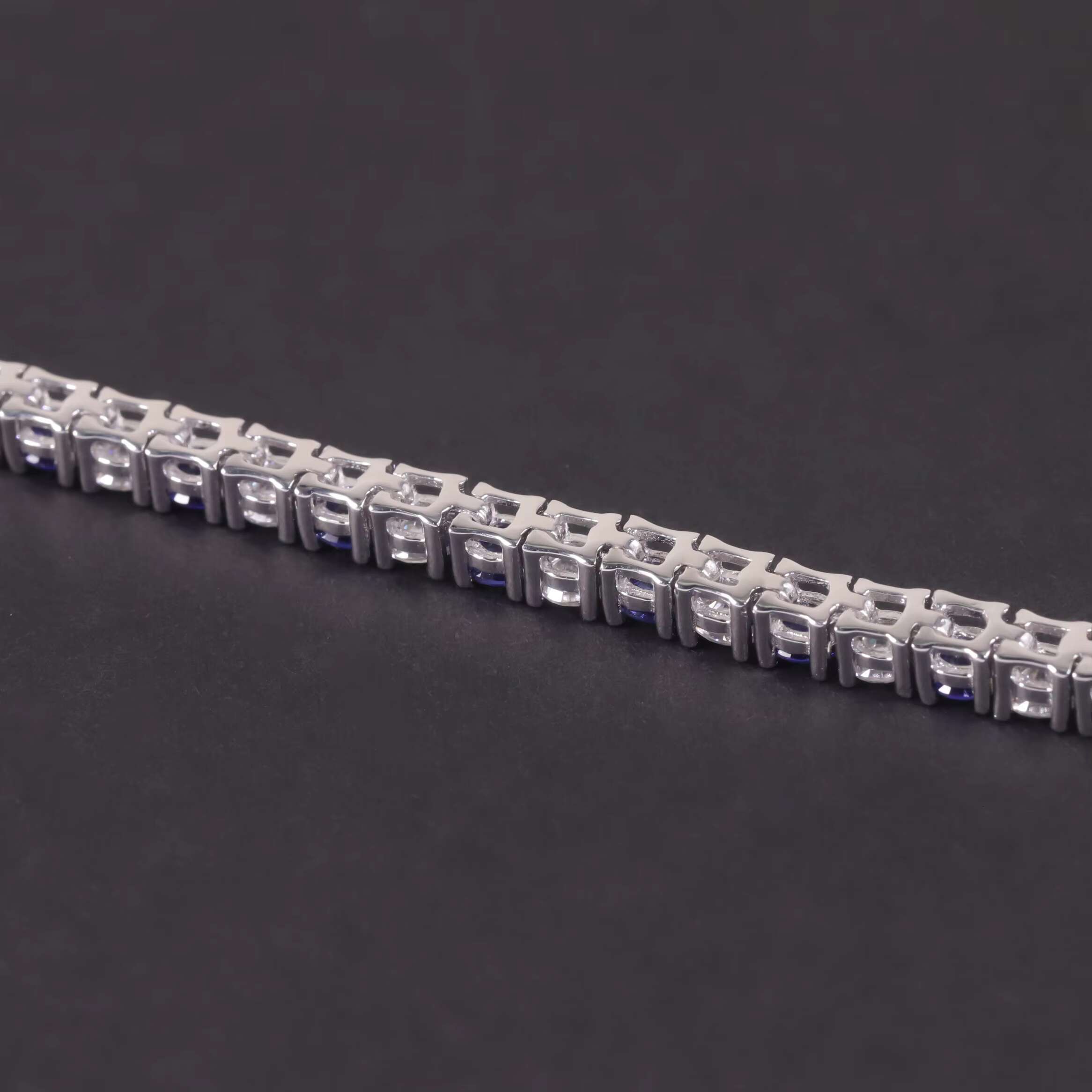 Wholesale Pricing 925 Sterling Silver Custom Hip Hop Tennis Chain 3mm Blue Sapphire Moissanite Diamond Tennis Bracelet