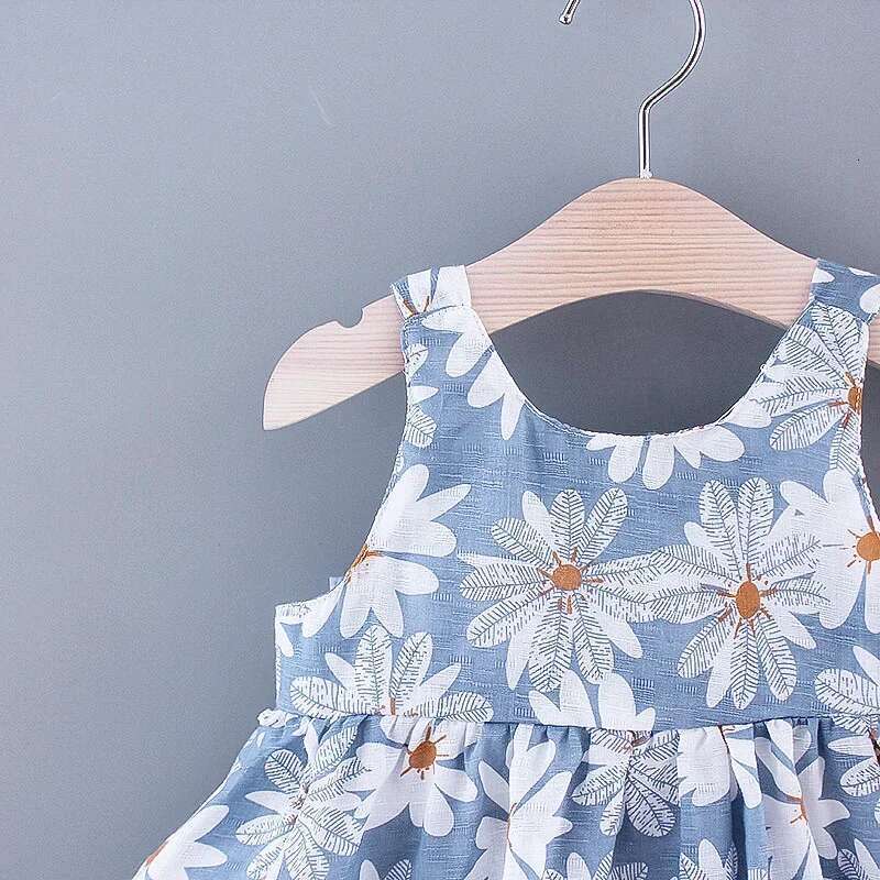 (Girls 0-3 Years Old) Summer New Girls Floral Print Little Fresh Everyday Sweet Princess Dress With Bow