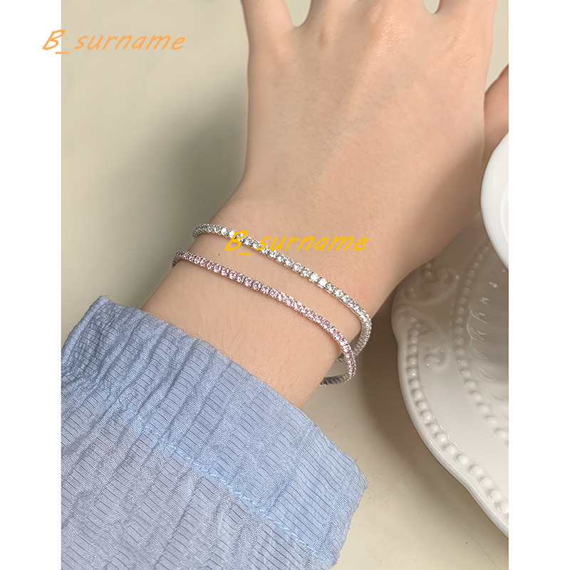 Fashion Jewelry 925 Sterling Silver Tennis Bracelets Full Diamond About 2MM White pink Zircon Bracelets for Women
