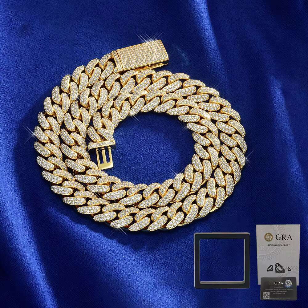 Mozambique 925 Silver Cuban Chain 12mm Gold Plated Geometric Pattern for Weddings Engagements Top Vvs Moissanite Necklace