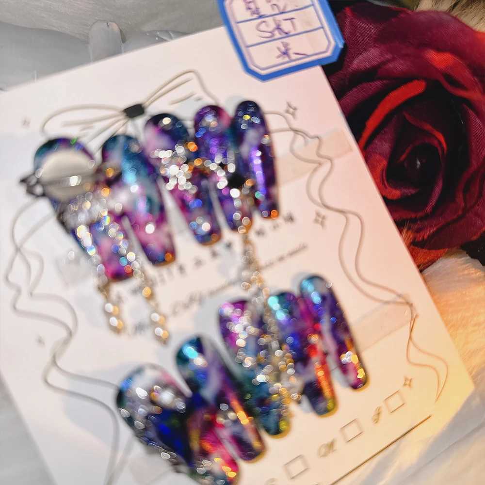 10P high-quality manual pressing nail cosmic star curve constellation feeling dark explosion flashing nail art real shooting hot girl H25429