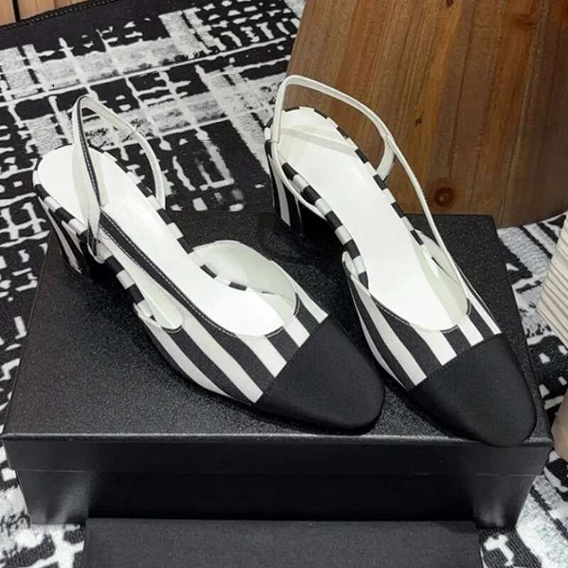 Bow Fashion Brand Designer Color Blocked High Heels Striped Sandals Thick Heel Casual Women Shoes