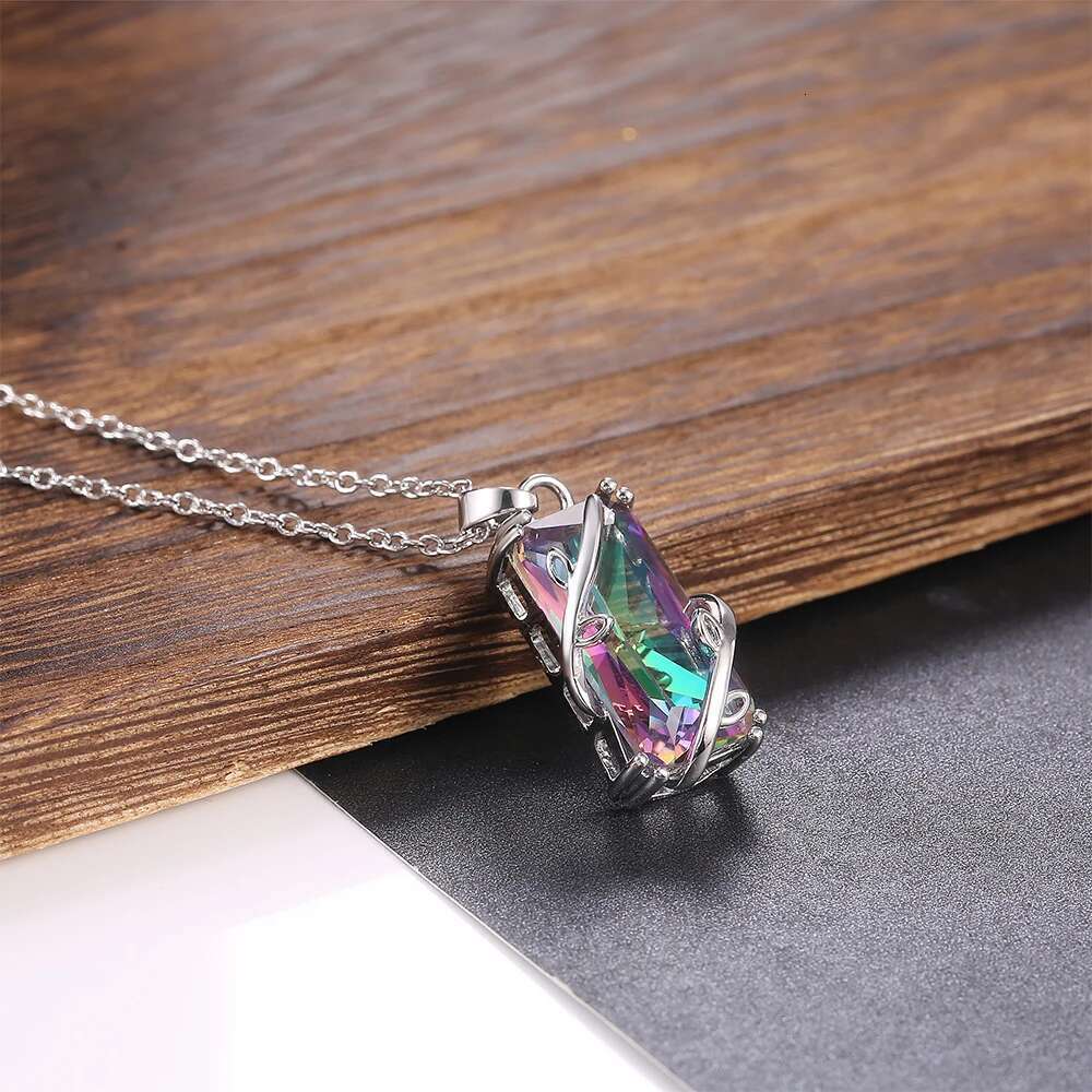 Huitan Multicolored Rectangular Stone Ring/Necklace Novel Design Anniversary Party Women Jewelry Factory Direct Selling Set