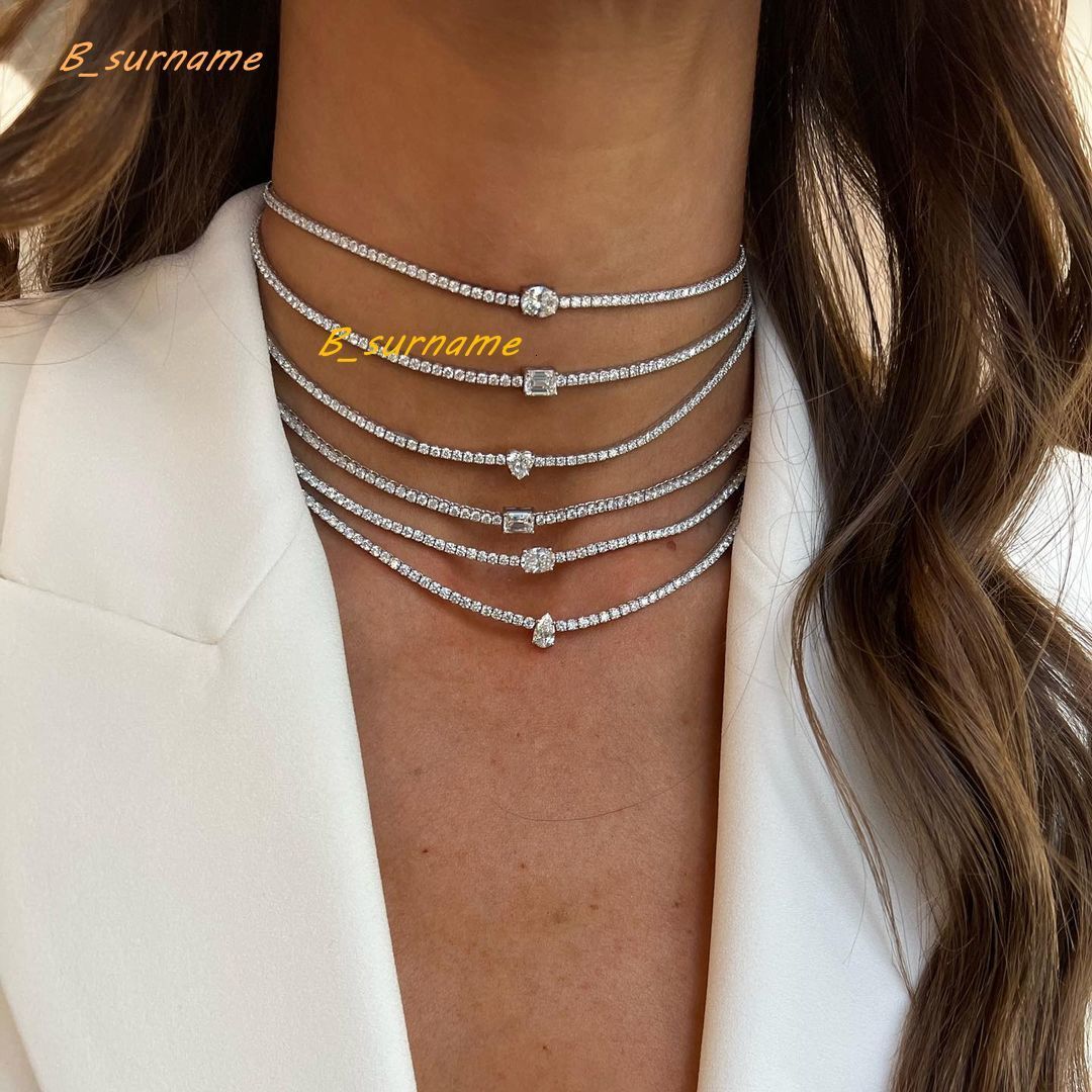 Bling Silver Plated Fashion Fine Women Jewelry Micro Pave CZ Oval Zirconia Tennis Chain Necklace