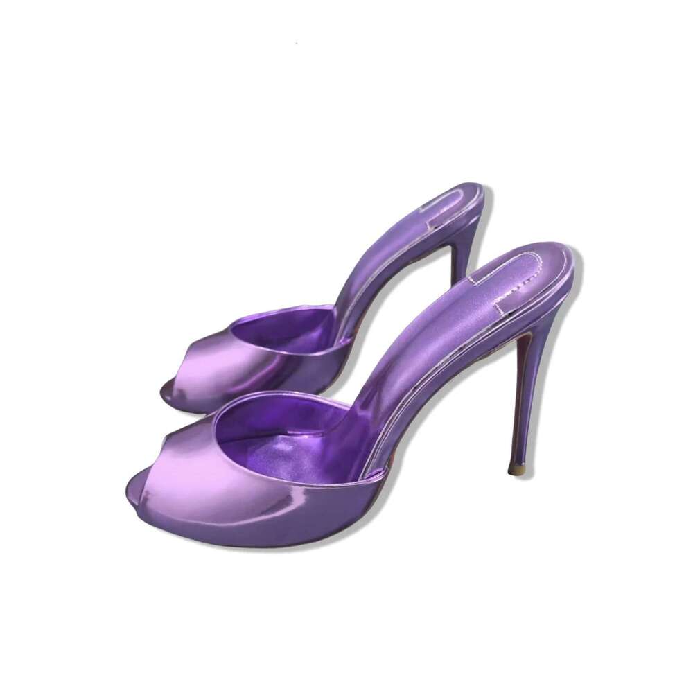 Solid Color Sandals Classic Fish Mouth Shoes Patent Leather High Heels Open Toe Fashion Women Slippers Home Mul