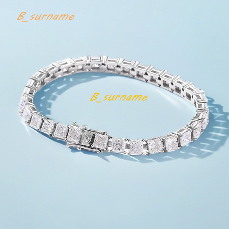 Fine Moissanite Jewelry 925 Sterling Silver Custom 18K Platinum Plated 4mm Square Moissanite Princess Bracelet for Women