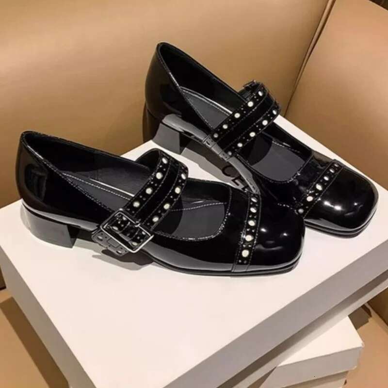 Quality Women Med Toe Ankle Buckle Square High Heels Dress Party Female Mary Janes Pumps Casual Shoes