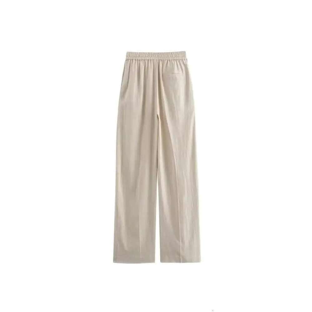 Trza-Women's Straight Pants With Front Pockets, High Elastic Waist, Drawstrings, Female Trousers, Chic Fashion
