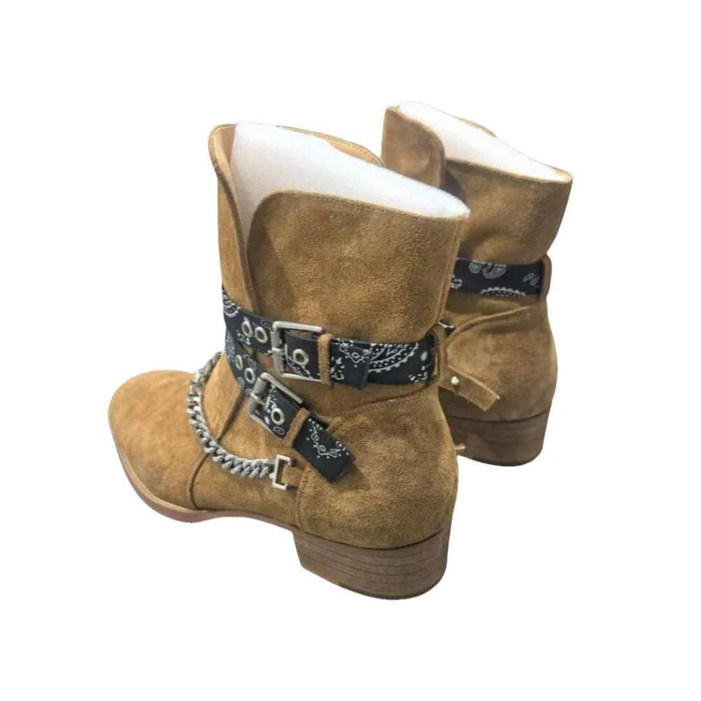 Metal Chain Frosted Double Buckle Fashion Ankle Boots High Top Pointed Casual Dress Shoes Men