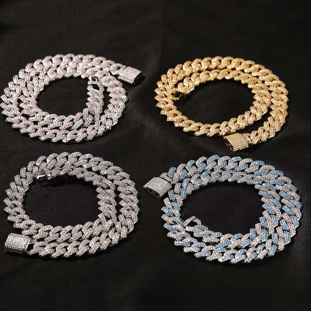 Best Selling 13mm Cuban Link Chain White Gold Chokers Necklace Bracelet Jewelry Hiphop Iced Prong Micro Trendy Geometric Zircon
