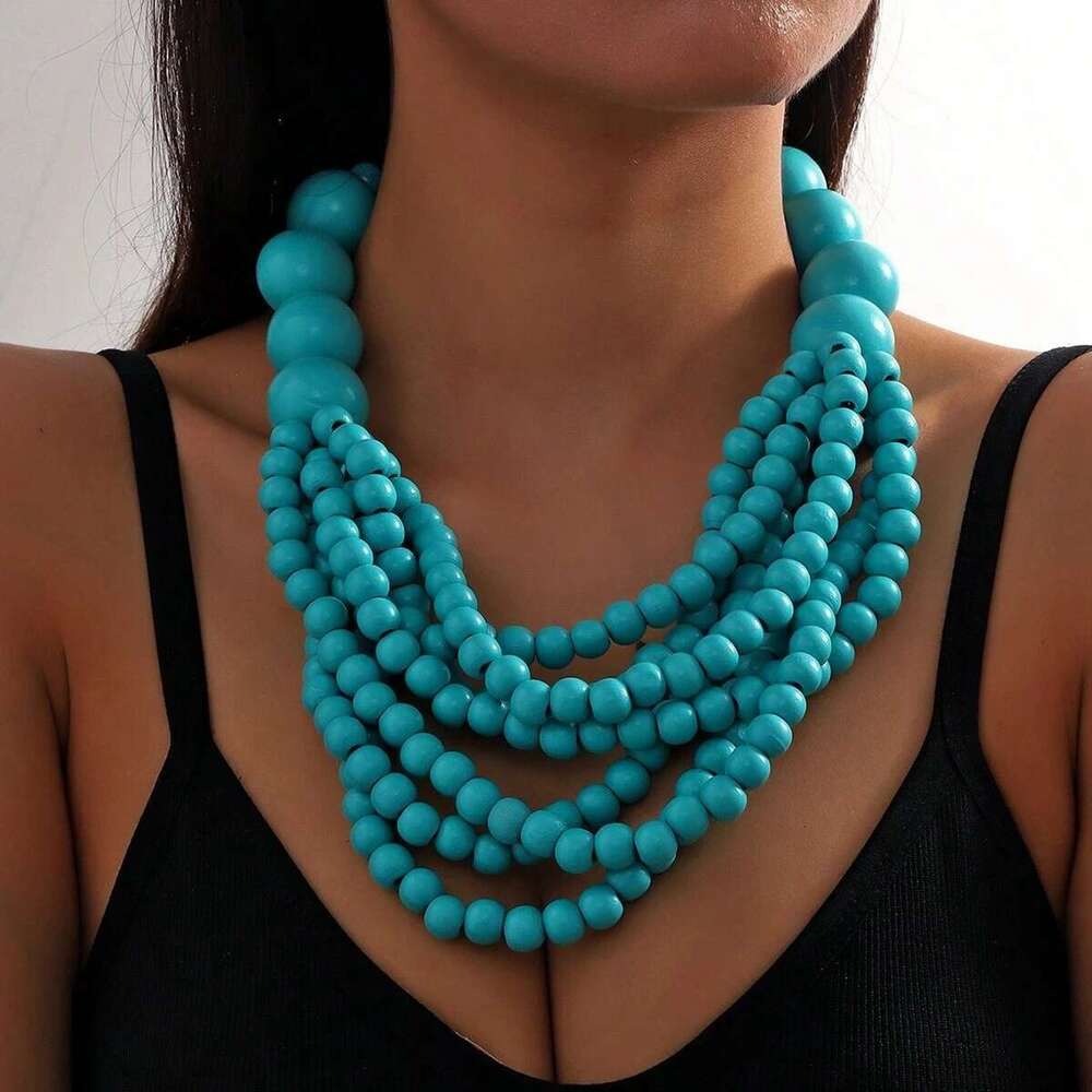 African Style Bohemian Multi-Layer Wooden Bead Handmade Beaded Bib For Women Summer Jewelry Accessories Choker Necklace
