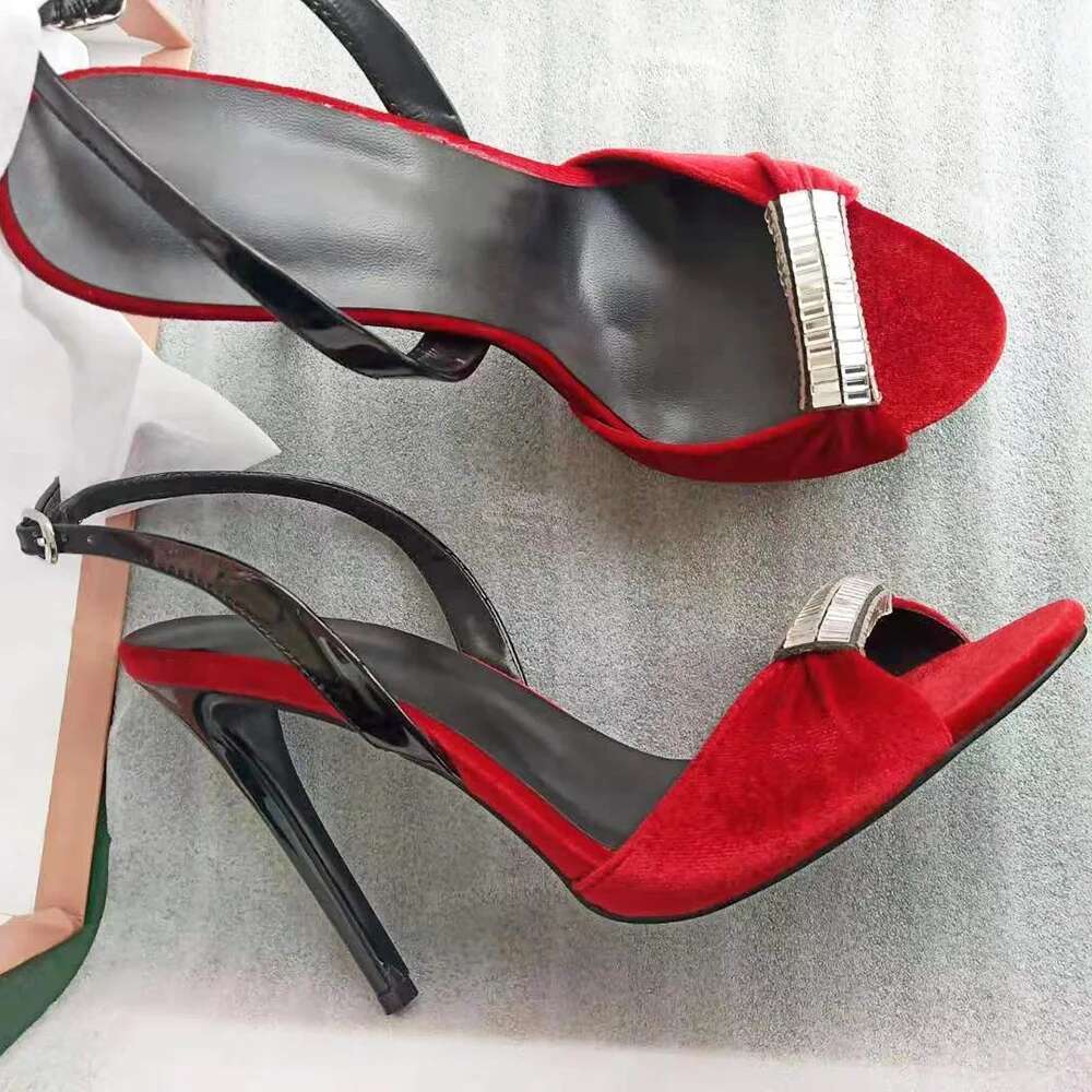 Summer new veet rhinestone ribbon sexy open-toe thin high-heeled banquet dress customized large-size women's sandals