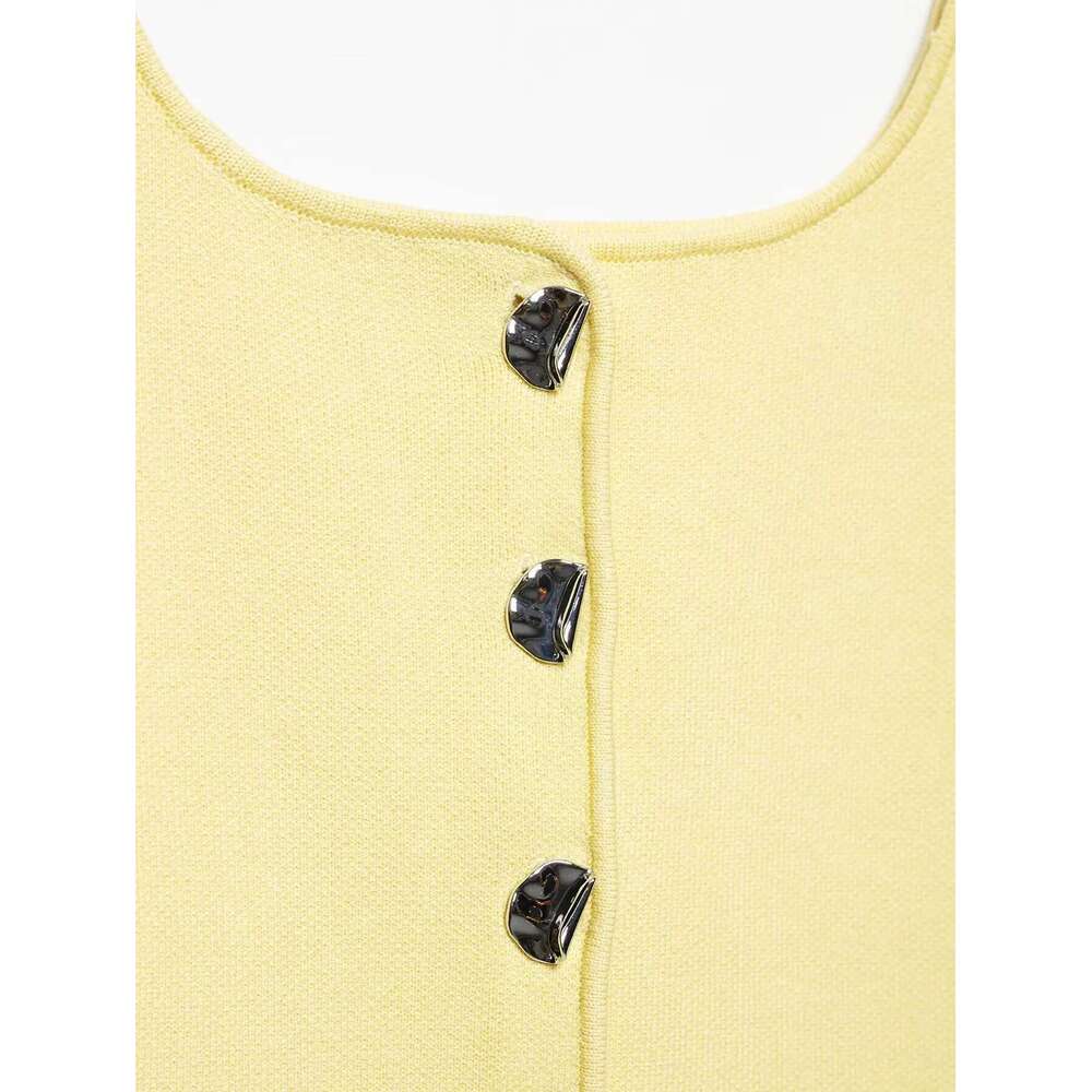 Zevity Women Basic Square Collar Knitting Sling Blouse Female Chic Sleeveless Buttons Design Vest Shirt Blusas Crop Tops Ls9040