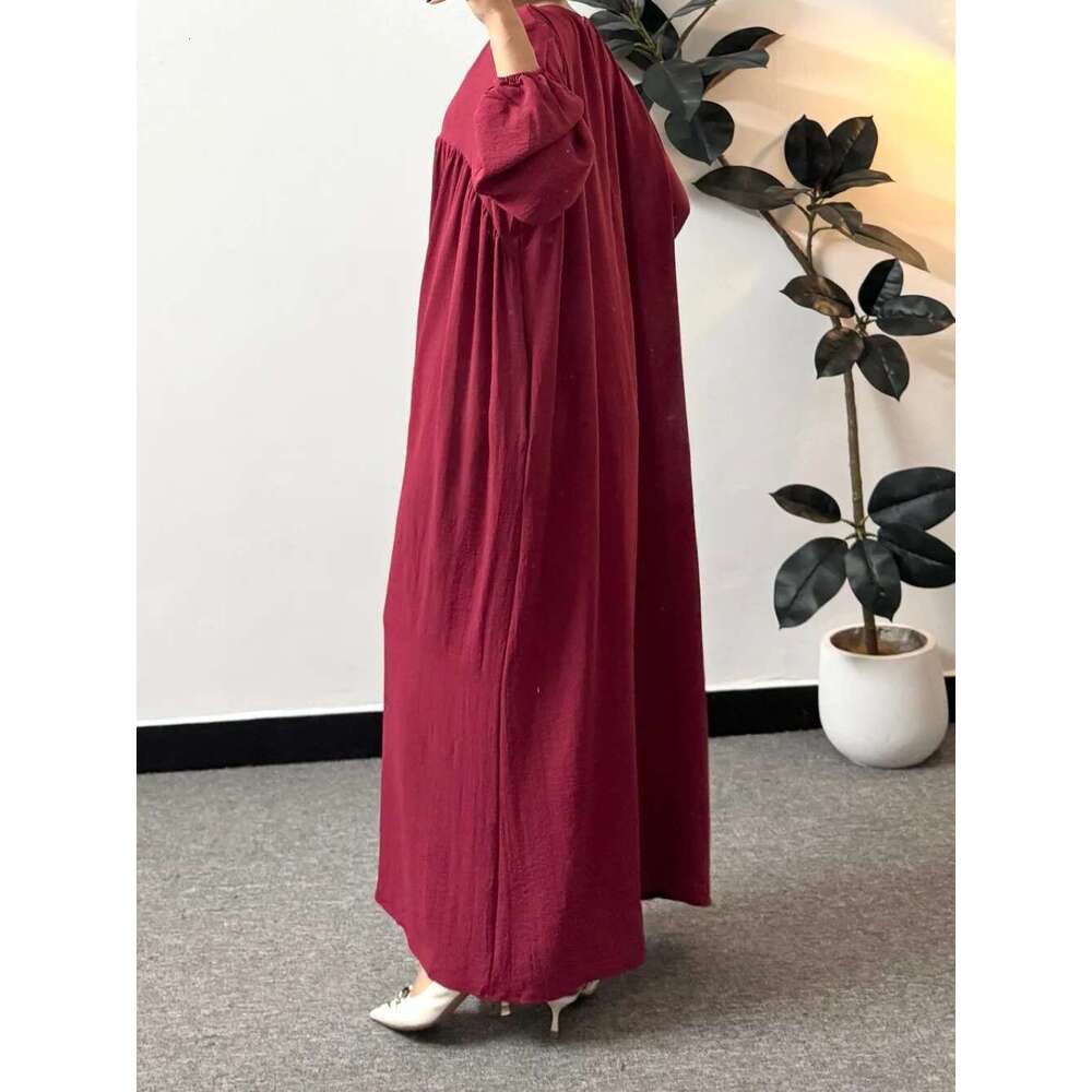 Loose Maxi Prayer Muslim Modest Dresses Jilbabs Full Sleeve Casual Solid Pockets Robe Long Ramadan Dress Women Abayas