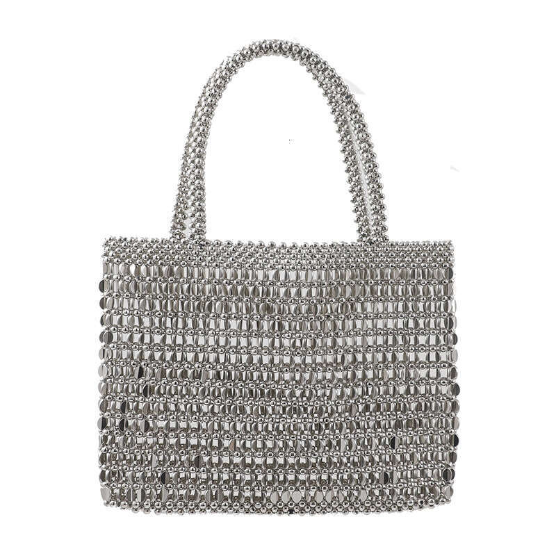 designer Women's bag Internet celebrity metal shiny handmade woven beaded glitter pearl shopping bag, one shoulder handbag