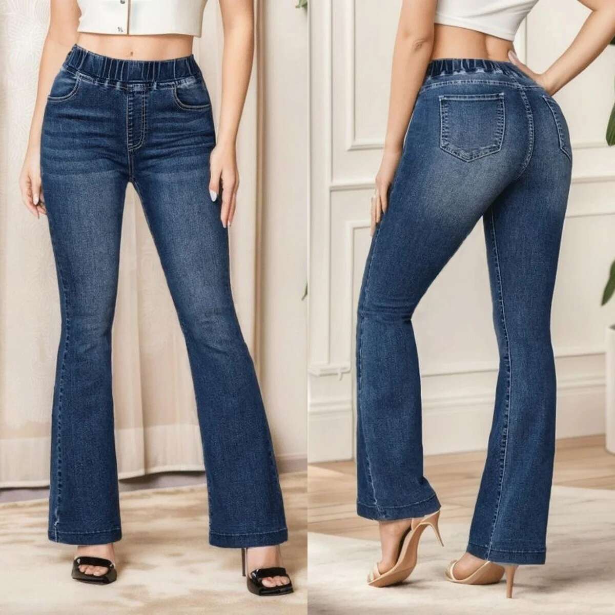 Spring fashion New Fashion High Stretch Elastic Waist Boot Cut Jeans Slim Fit Hip Lift Denim Flared Pants Casual Skinny Trousers