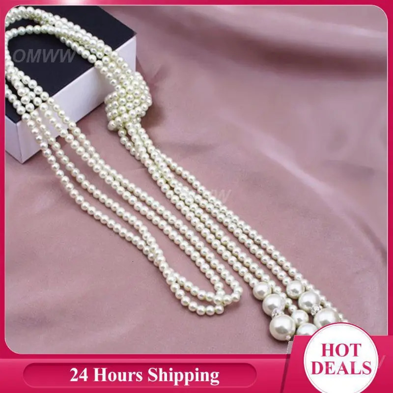Versatile pearl long doublelayer necklace irregular freshwater pendant 5layer sweater chain hiphop 250415