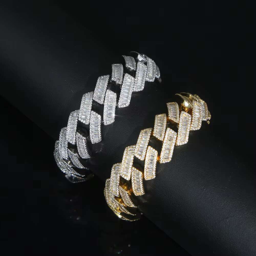 Iced Out Bling 19mm Rectangle CZ Heavy Chunky Cuban Link Chain Bracelet Silver Plated Zircon Big Bracelets Hip Hop Men Jewelry