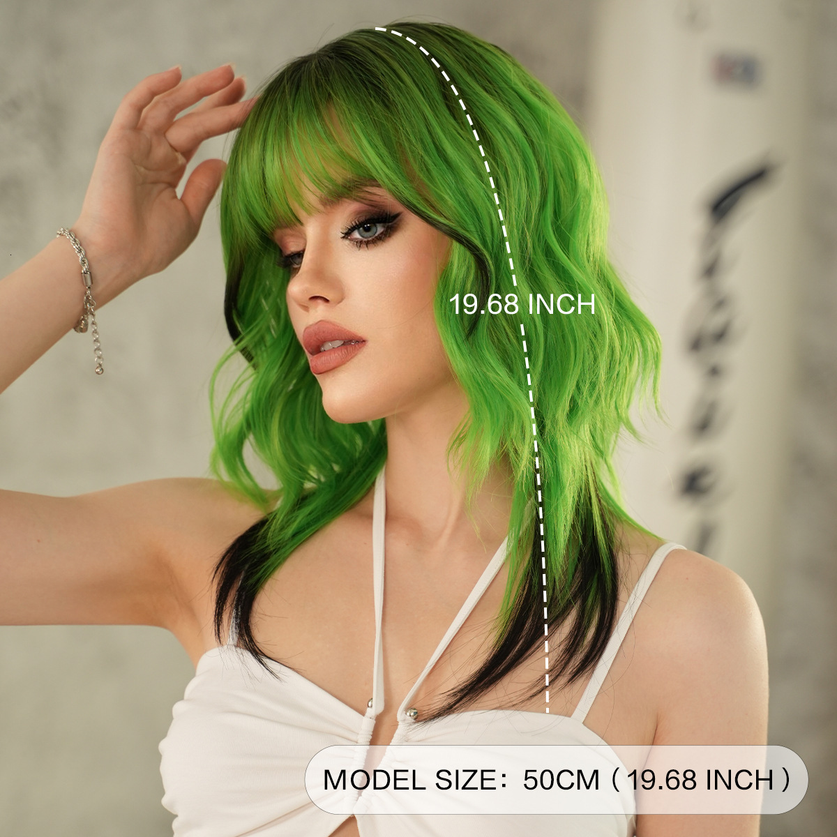 red Green orange colored wolf tail wig fashionable shoulder length womens curly hair synthetic high-temperature silk wig