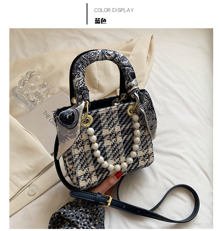 Women's trendy bag, trendy style, single shoulder small square bag, pearl handbag, diagonal cross bag