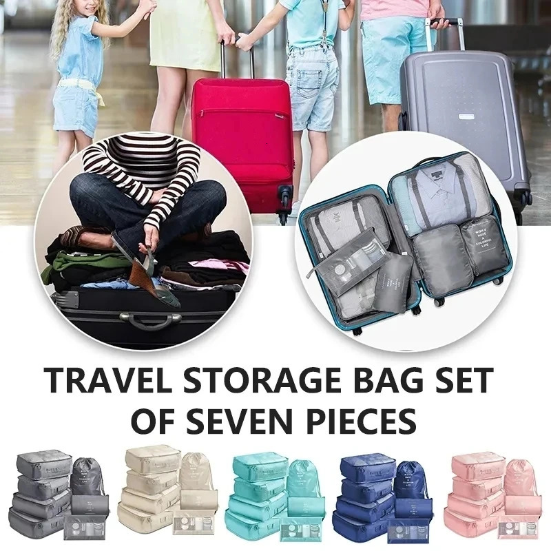 7 travel organizer storage bags wardrobe cube luggage packaging cube set storage bags clothing shoe bags folding 250430