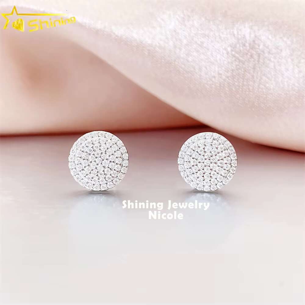 High Quality Pass Diamond Tester Iced Out 5 Rows Hip Hop Men 925 Silver Moissanite Stud Earrings