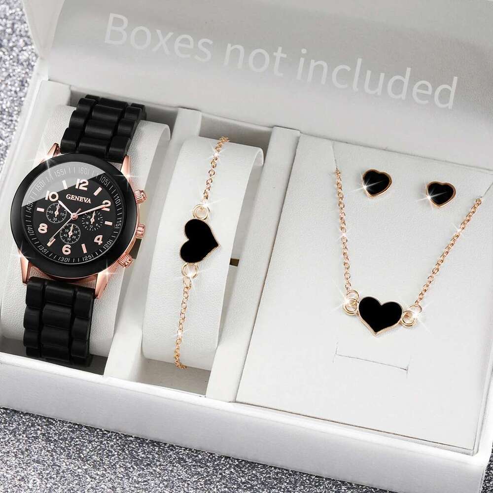 5/6Pcs Fashion Silicone Band Women Quartz Watches Jewelry Set Reloj Mujer Girls Clock Gift (Without Box)