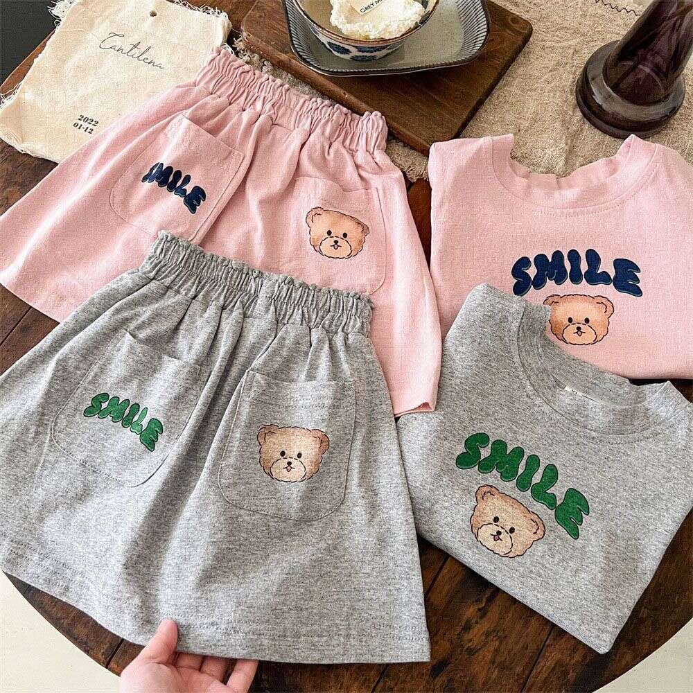 Korean Version Girl's Ins Children's Printed Short Sleeved T-Shirt Half Skirt Two-Piece Set Baby Fashionable Summer Clothing