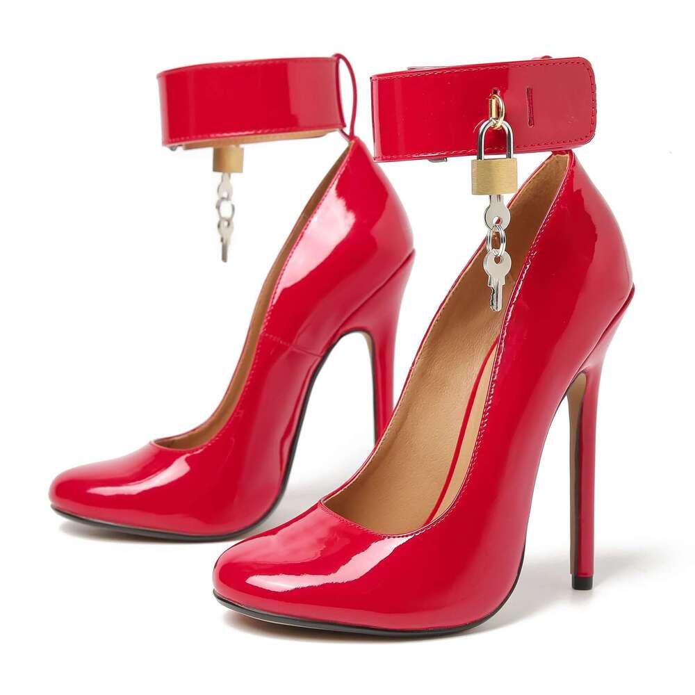 New Padlock Ankle Strap Woman Stripper Women Shoes Thin Heels Party Tube Dance Locked Padlocks Punk Pumps