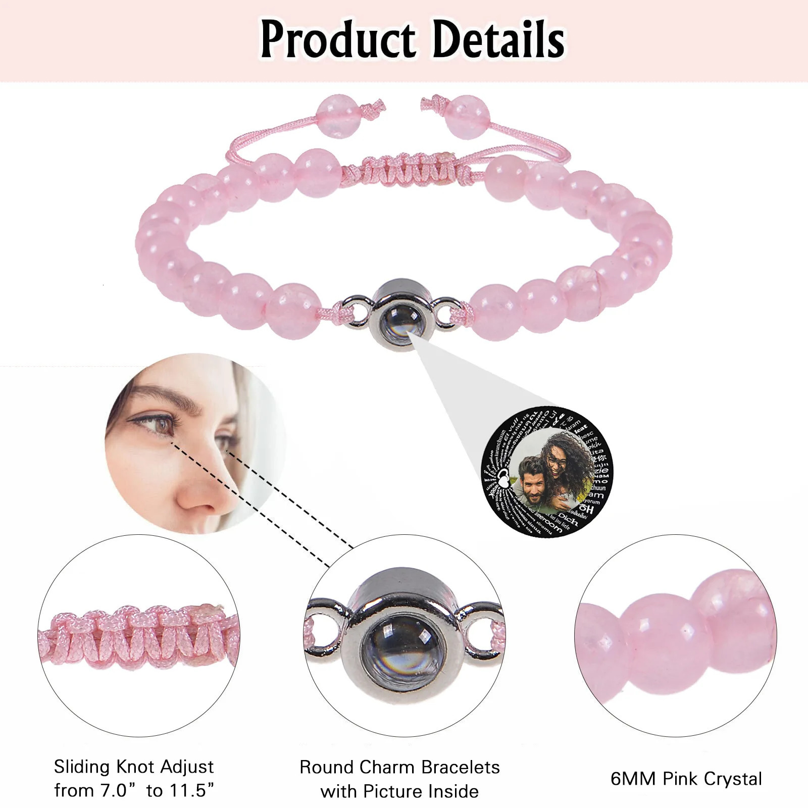 Custom Po Bracelet Personalized Po Projection Bracelet Beaded Bracelets with Picture Inside 100 Languages Memorial Gift 250430