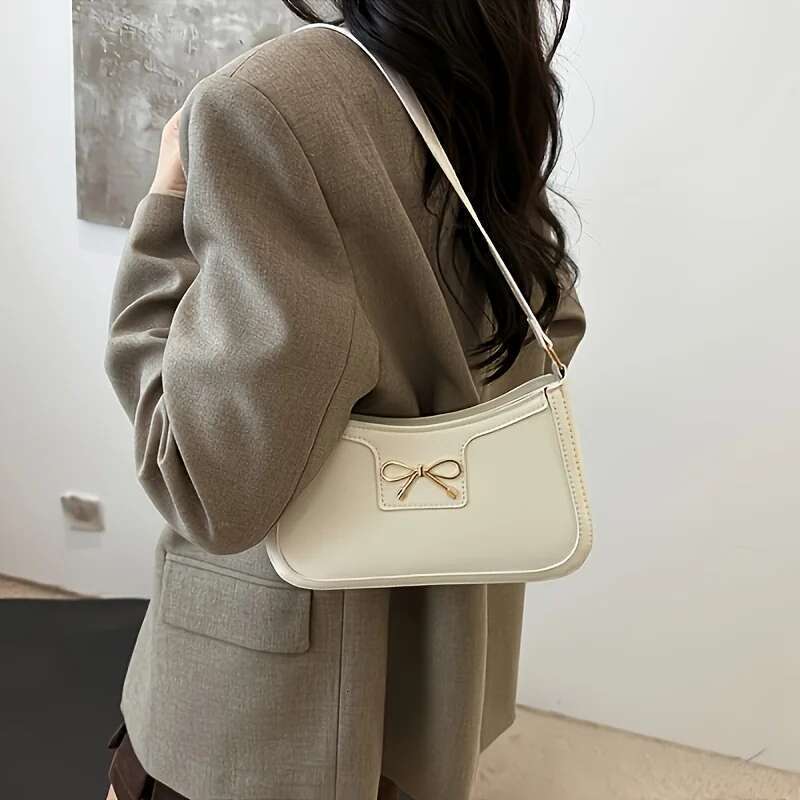 Solid Color Bowknot Shoulder Elegant Small Square Suitable For Women Handbags, Zipper Closure,Fashion Underarm Bag,