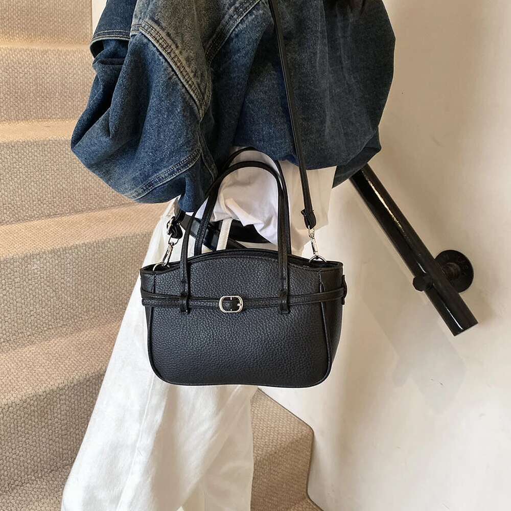Brand Women S Designer Handbag PU Buckle Design Top Handle Large Capacity Stylish Satchel Solid Shoulder Bag Bag