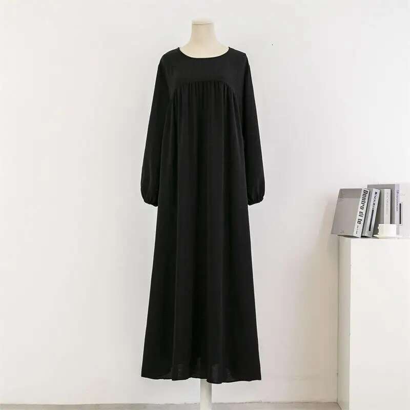 Women Loose Maxi Muslim Dress Spring Autumn Female Full Sleeve Casual Solid Pockets Robe Long Dresses Mujer Vestidoes