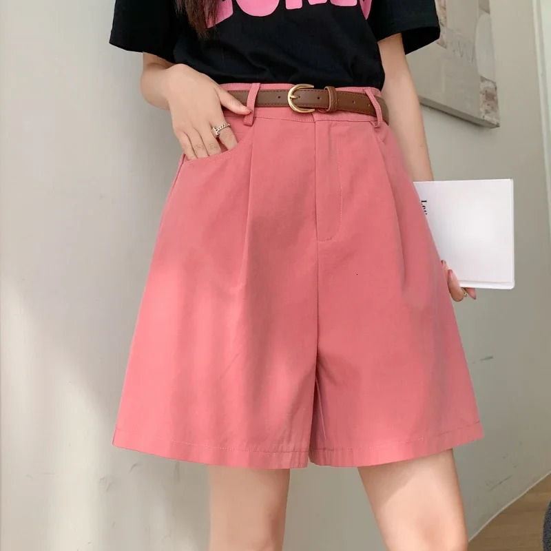 2025 Cotton Linen Womens Summer Solid High Waist Korean Casual Loose Wide Leg Shorts for Women 250425