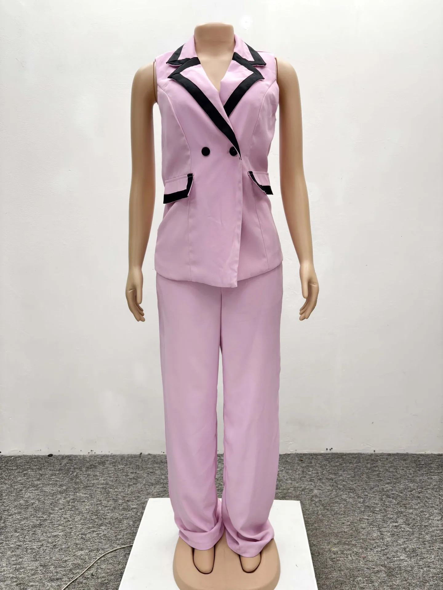 Pants set womens twopiece matching work elegant double chest top vest wide leg pants high waist Y2k pink 250530